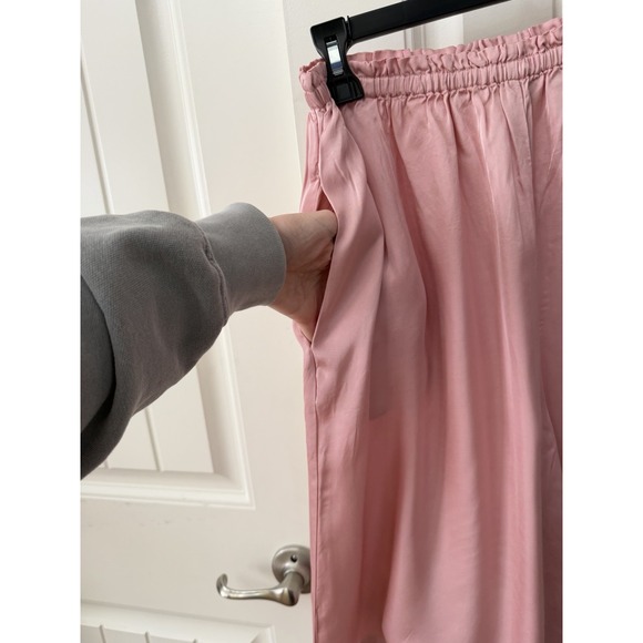 Anthropologie Blush Pink Silky Viscose Palazzo Culotte Pants sz Med Ruffle waist - Picture 7 of 8